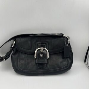 Y2K Coach Leather SOHO Shoulder Hobo Bag Purse Black Silver Buckle D1063-F13105